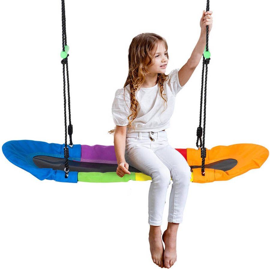Sweiko Nestschommel Boomschommel Kinderschommel Schommelzitje voor 1-2 kinderen tussen 3-14 jaar Buiten 100-160 cm verstelbaar touw belastbaar tot 200 kg Oxford stof Veelkleurig