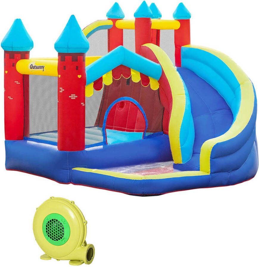 Sweiko Opblaasbaar Springkasteel Speelkasteel voor Binnen & Buiten Springen Ballenbad met Glijbaan Waterglijbaan met Transporttas Patches voor Kinderen vanaf 3 Jaar 290 x 270 x 230 cm