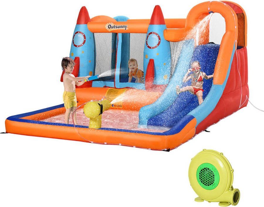 Sweiko Opblaasbaar Springkussen incl. Blower Lappen en Bevestigingsmateriaal 350 cm x 250 cm x 185 cm Veelkleurig