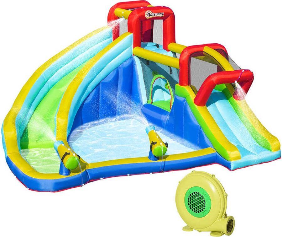 Sweiko Springkussen met Waterglijbaan Springkasteel met Blower Waterpark voor Kinderen opblaasbaar waterspeelcentrum met Glijbaan Springkasteel voor kinderen van 3 tot 8 jaar 385 x 365 x 200 cm