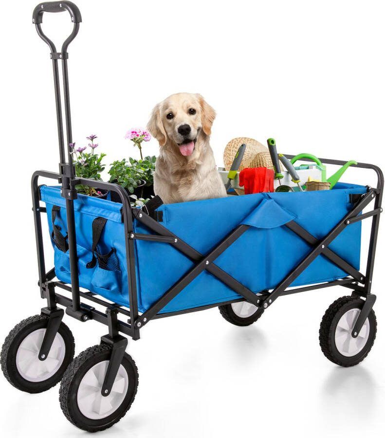 Sweiko Tuinkar Opvouwbare stationswagen Outdoor All Terrain Trolley Opvouwbare Handkarretje Tuinkarretje Mesh Cup Houder Verstelbare Handgrepen Stofzak 360° Voorwielrotatie