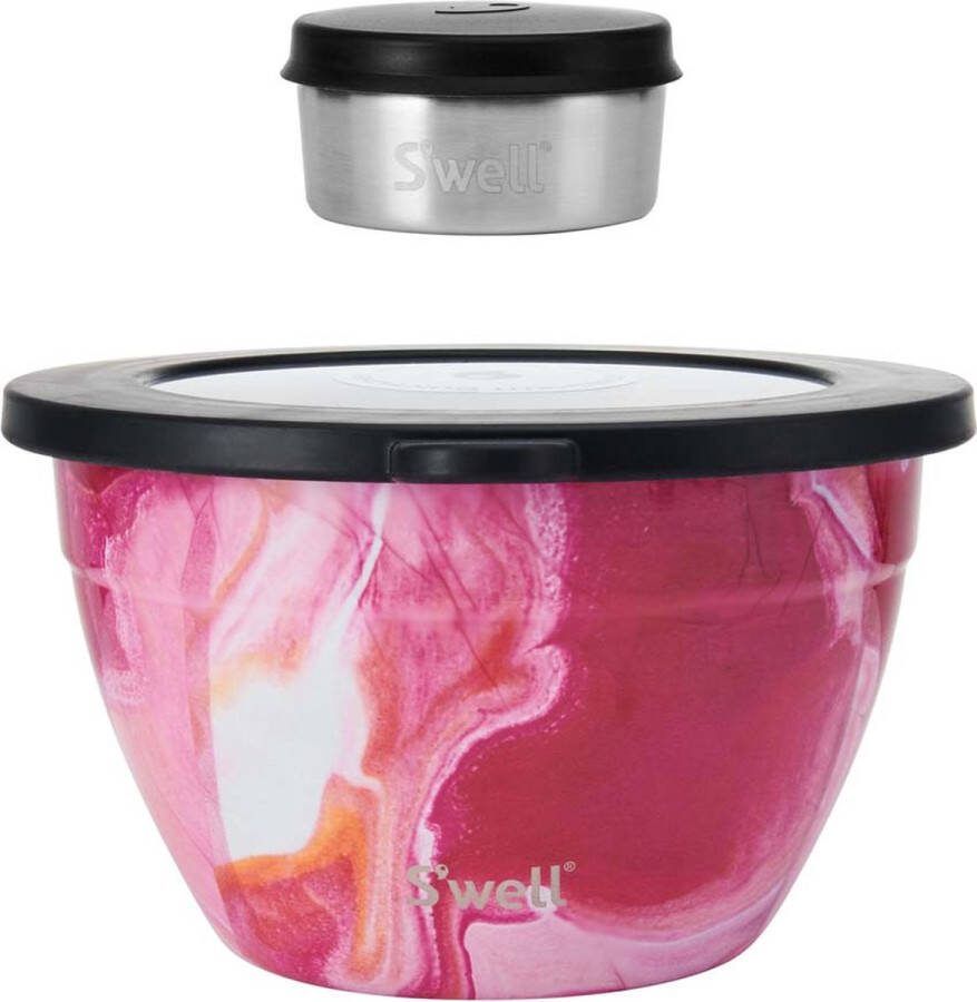 S'WELL Saladekom Set Agaat Roze Met apart dressing reservoir 1 9Liter Duurzaam Rose Agate