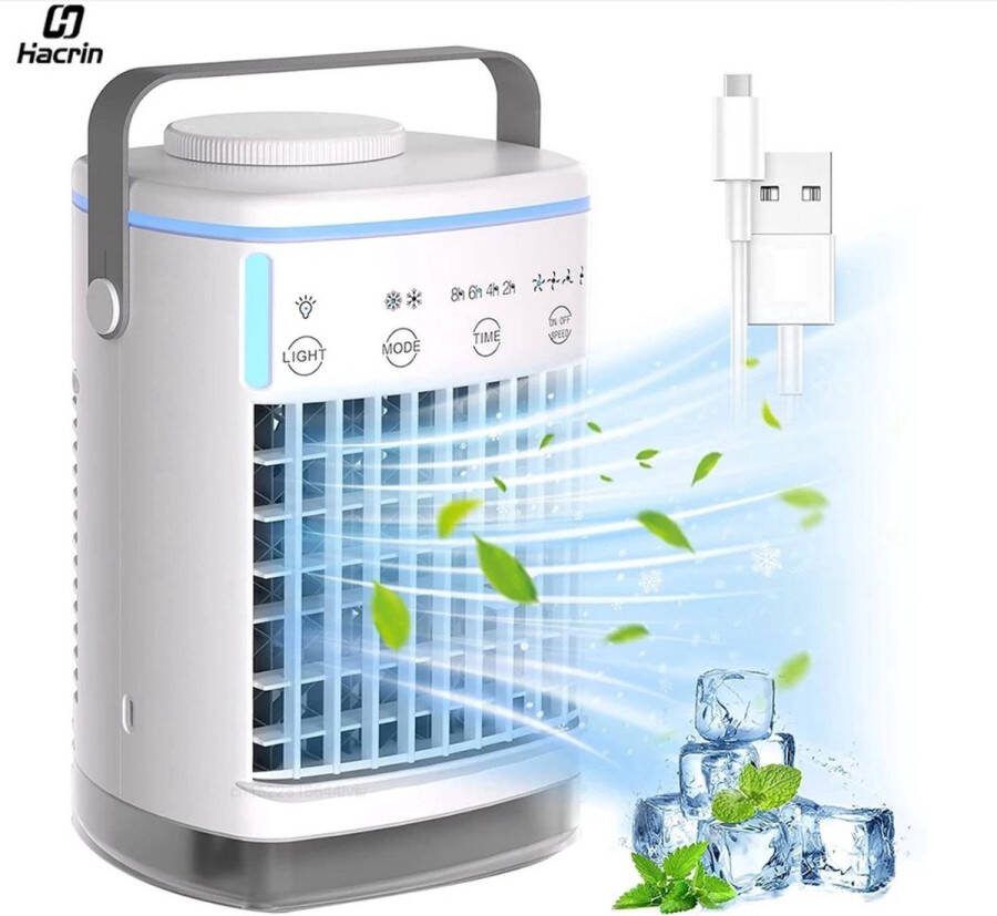 SwiftCool Mini Mobiele Airco Zonder Afvoer Ventilator 3-in-1 Draagbare Mobiele Airco Mini Aircooler Zonder Slang en Afvoer 4 snelheden Wit