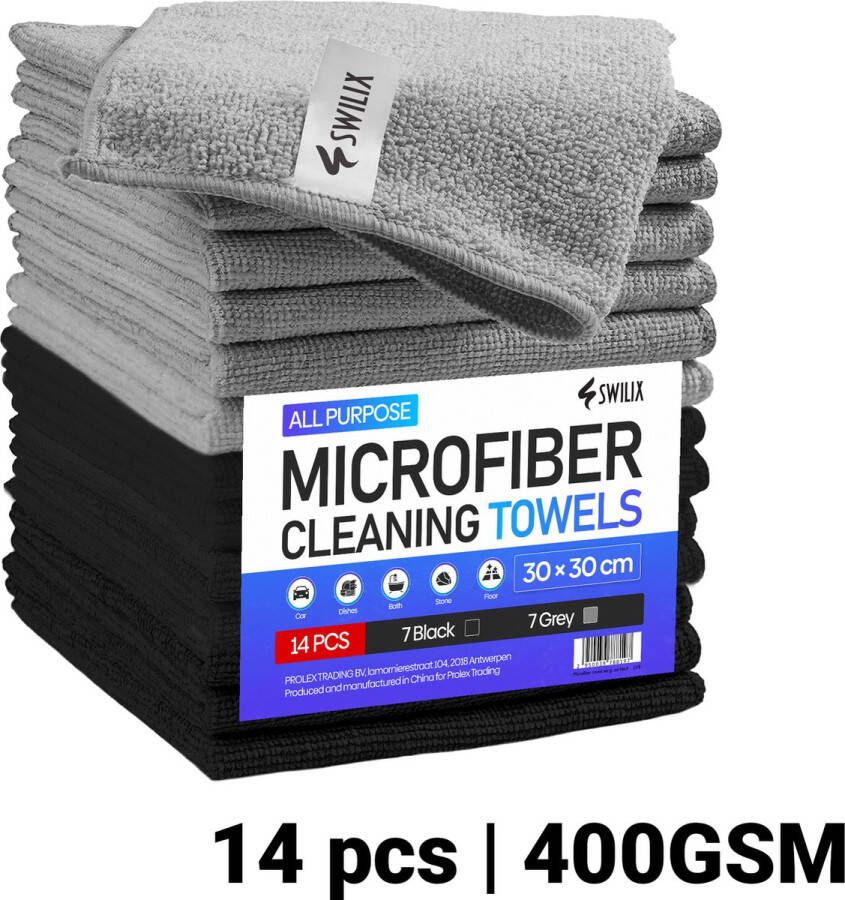 SWILIX Microvezeldoekjes 400GSM 14 Stuks 30 x 30 cm Wasbaar Schoonmaakdoekjes Schoonmaak Auto