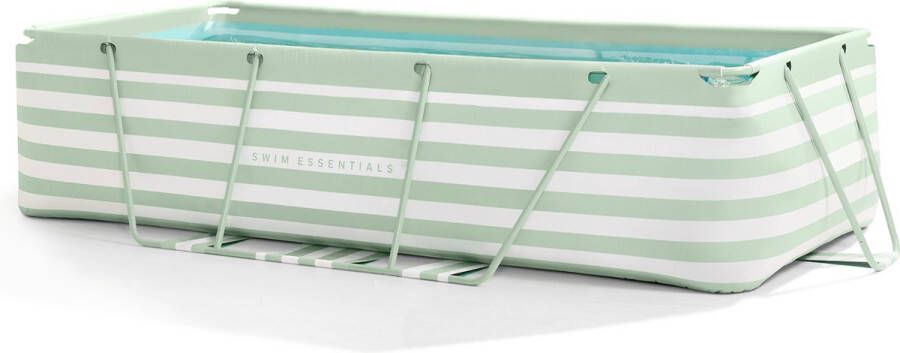 Swim Essentials Opzetzwembad Frame Zwembad Rechthoek Groen Wit Gestreept 400 x 200 x 75 cm