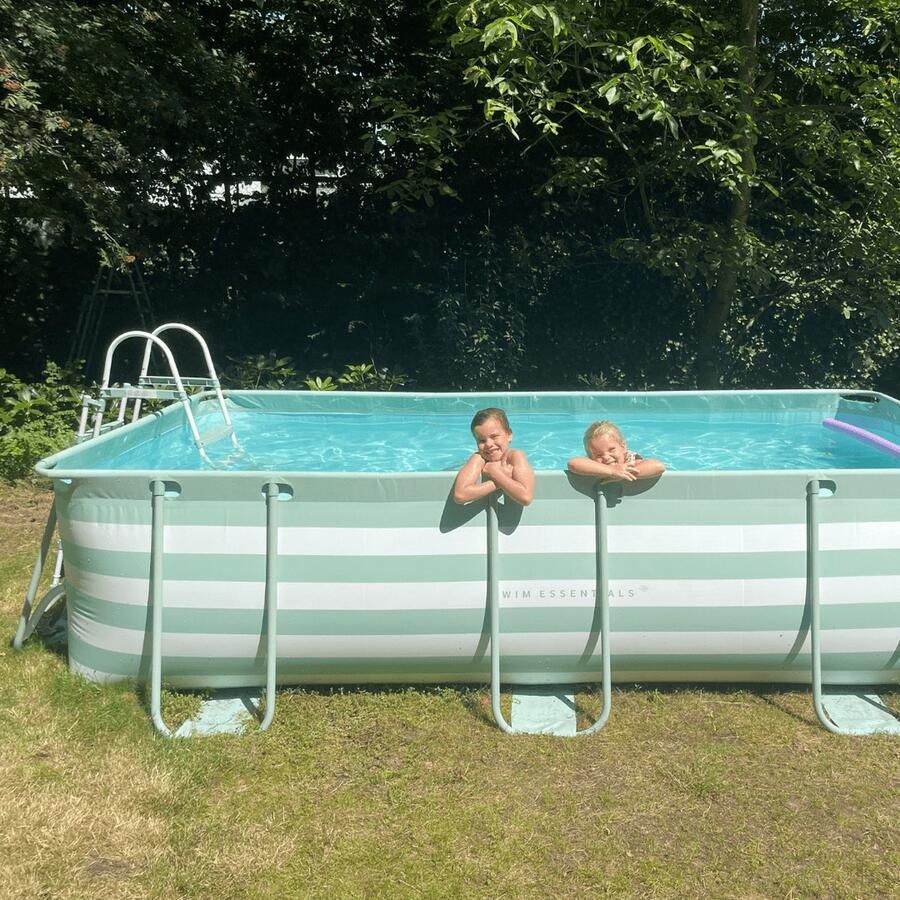 Swim Essentials Opzetzwembad Frame Zwembad Rechthoek Groen Wit Gestreept 400 x 200 x 75 cm met Filterpomp