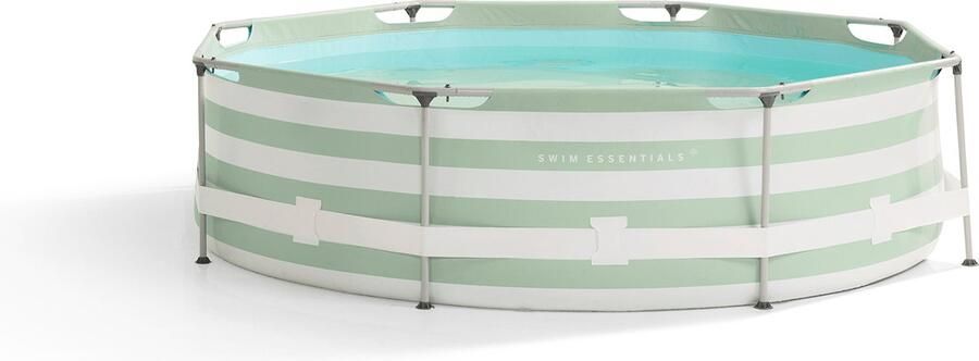 Swim Essentials Opzetzwembad Frame Zwembad Rond Groen Wit Gestreept 305 x 76 cm Met Filterpomp