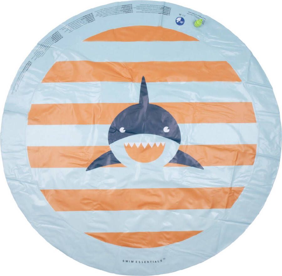 Swim Essentials Watersproeier Mat Oranje Blauw Gestreept Haaienprint Ø 150 cm