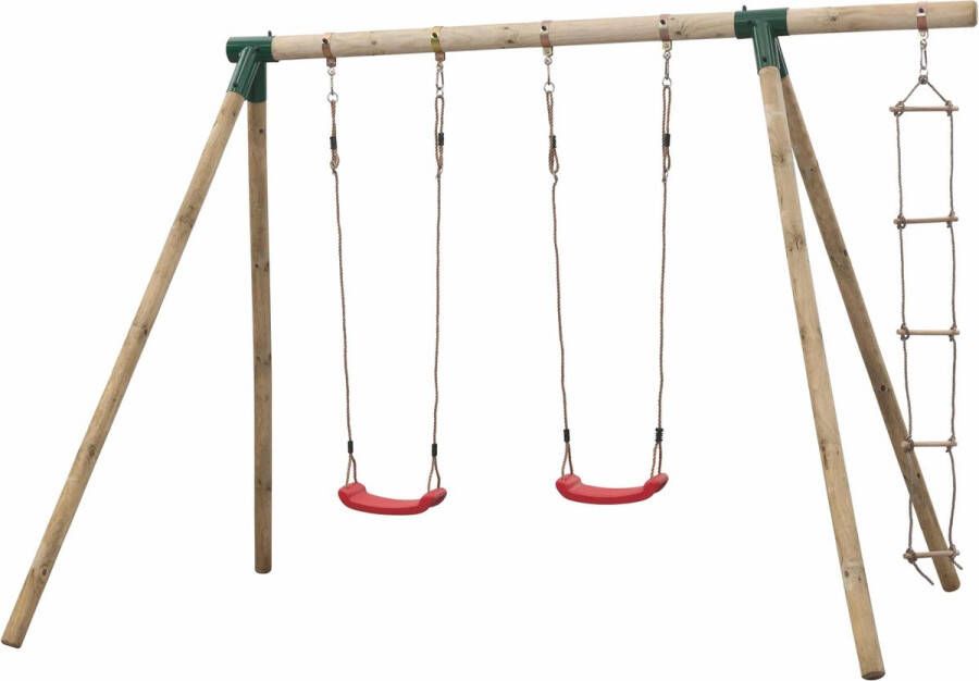SwingKing Dubbele houten schommel met touwladder Charlotte