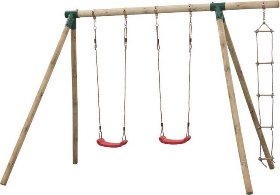 SwingKing Dubbele houten schommel met touwladder Charlotte compleet