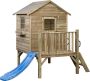 SwingKing Houten speelhuisje met glijbaan en trap Camilla ( ) Kinderhuisje voor Buiten in de Tuin Voor Kinderen vanaf 3 Jaar FSC Hout Glijbaan Blauw - Thumbnail 1