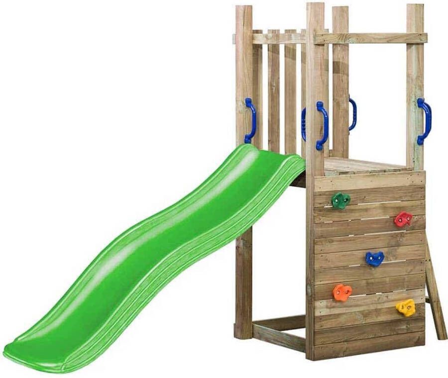 SwingKing Houten Speeltoestel Irma ( ) | Speeltoren met Glijbaan voor Buiten in de Tuin | FSC Hout Glijbaan Appelgroen - Foto 1