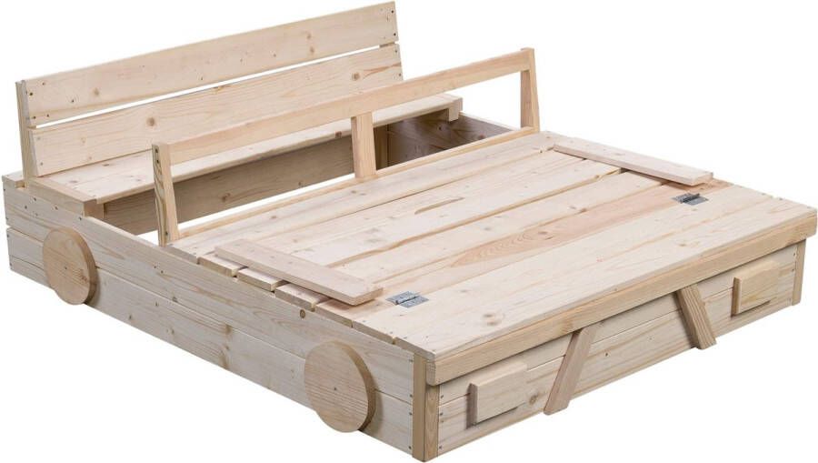 SwingKing Houten Zandbak auto blank ( ) voor buiten in de tuin Met 2 Bankjes en Deksel FSC Hout