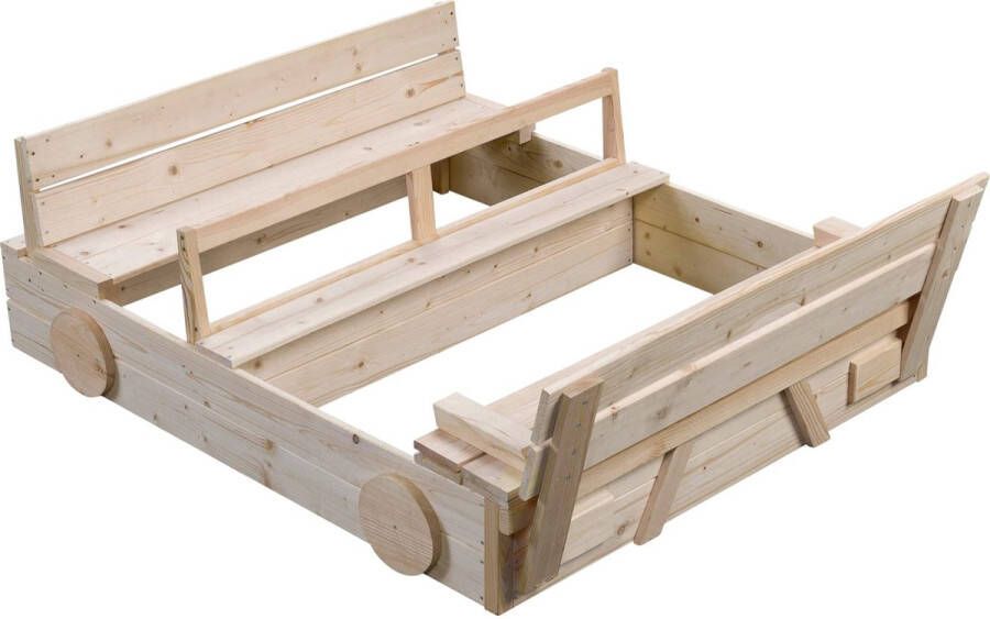 SwingKing Houten Zandbak auto blank ( ) voor buiten in de tuin Met 2 Bankjes en Deksel FSC Hout