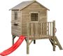 SwingKing Houten speelhuisje met glijbaan en trap Camilla ( ) Kinderhuisje voor Buiten in de Tuin Voor Kinderen vanaf 3 Jaar FSC Hout Glijbaan Rood - Thumbnail 1