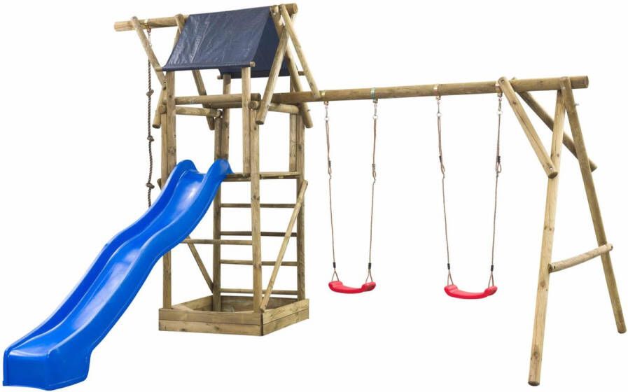 SwingKing Swing King speeltoestel hout met glijbaan Niels 380cm blauw