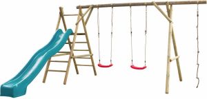 SwingKing Swing King speeltoestel hout met glijbaan Noortje 450cm turquoise