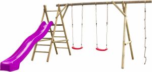 SwingKing Swing King speeltoestel hout met glijbaan Noortje 450cm violet