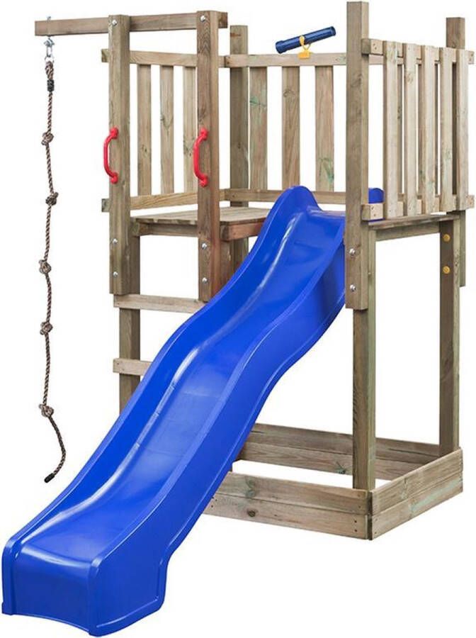 SwingKing Swing King speeltoren hout met glijbaan Mario 104cm blauw