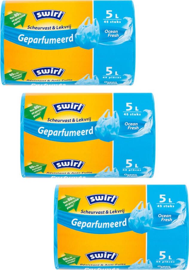 Swirl afvalzakken geparfumeerde pedaalemmerzakken vuilniszakken 5 liter Ocean Fresh 3 rollen