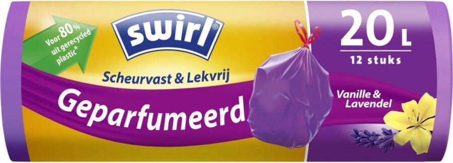 Swirl Pedaalemmerzak met Trekband Geparfumeerd Vanille-Lavendel 20L 12 Stuks