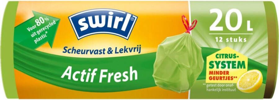 Swirl Vuilniszakken met Trekband Geparfumeerd Actif Fresh 20 liter 12 stuks