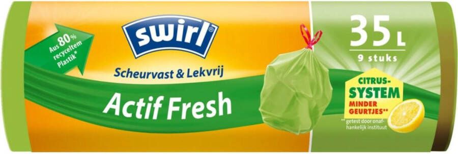 Swirl Vuilniszakken met Trekband Geparfumeerd Actif Fresh 35 liter 9 stuks