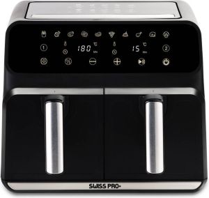 Swiss Pro+ Dubbele Airfryer Heteluchtfriteuse XXL Airfryer twee Kookvakken 8 Liter 1700 Watt Dual Zone Technologie Classic Edition Zilver Model 2023 SPAF8L2S