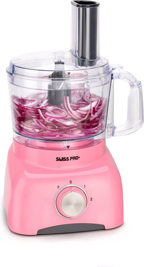 Swiss Pro+ Krachtige SP800 Retro Foodprocessor 1.2 Liter 13 Delig Inclusief accessoires Super Pink