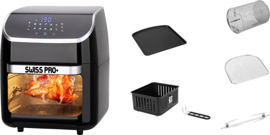 Swiss Pro+ Power Multi-Function Deluxe Airfryer 12L 9 in 1 volledige accessoires Fryer Airfryer XXL Airfryer Groot Touch Screen Digitaal Heteluchtoven Hetelucht Friteuse Oven Grill Droger Rotisserie Spies Voor het hele gezin TouchBlack Edition