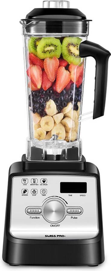 Swiss Pro+ Professionele Blender 2L Zwart Roestvrijstaal 2 Liter Krachtige Smoothiemaker en ijscrusher 2000W 9 Snelheden 6 Functies Digitaal