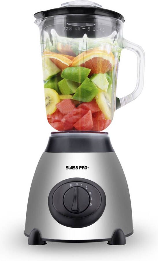 Swiss Pro+ SME600.6S 2 in 1 Blender Glazen Blender 1.5 Liter Zilver Edition Bonus: Koffiemolen 2022