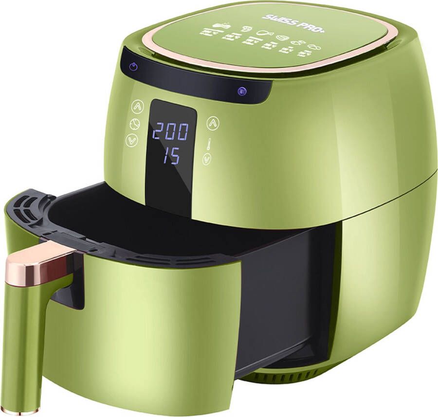 Swiss Pro+ SP-DAF7LG airfryer XXXL Intelligente Heteluchtfriteuse Digitaal- 7 L XXXL New Model 2023 GRATIS Recepten Boek Touchscreen TURBO Opwarmen Green 7 liter