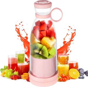 SwissBex Draagbare Mini Blender Roze Blender To Go Blender Smoothie USB Oplaadbaar Draadloos Compact Mini smoothie maker Oplaadbare blender Smoothies Fruit Mixer Blender 420ml