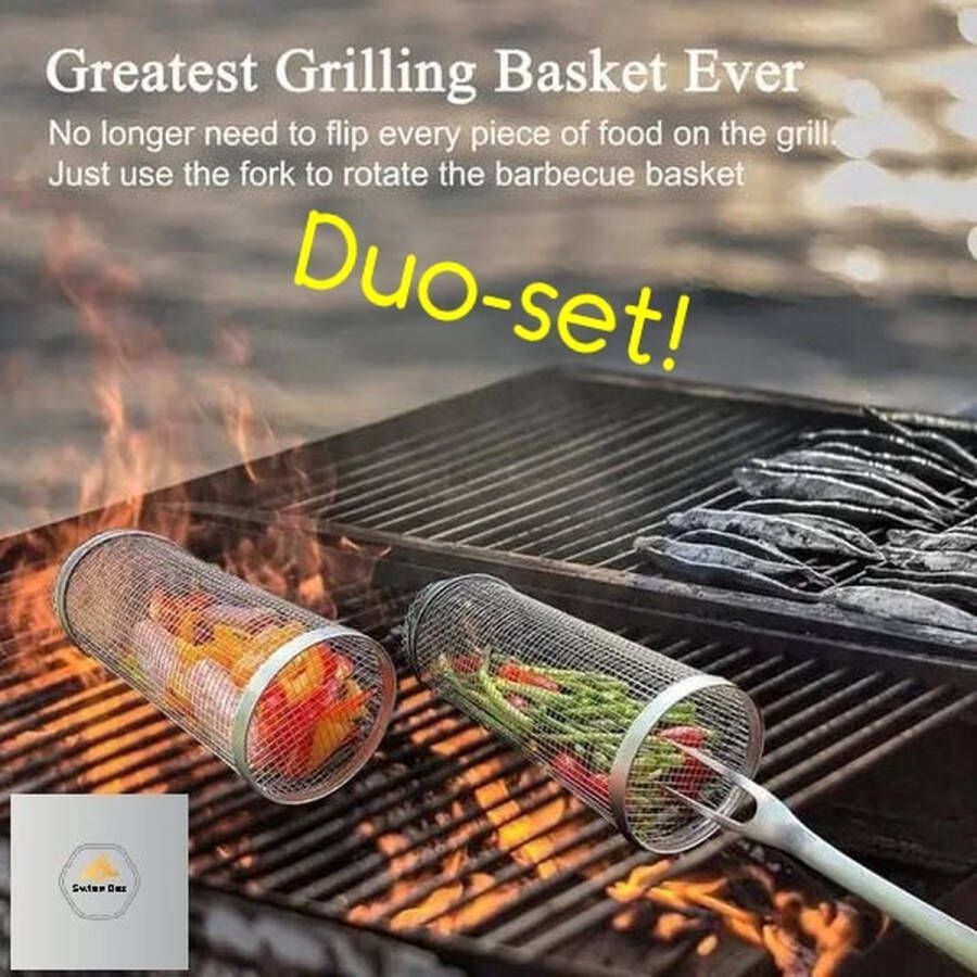 SwissBex Duoset: 30CM Grillmand & BBQ Rooster Perfect voor Handig Barbecuen 2.0