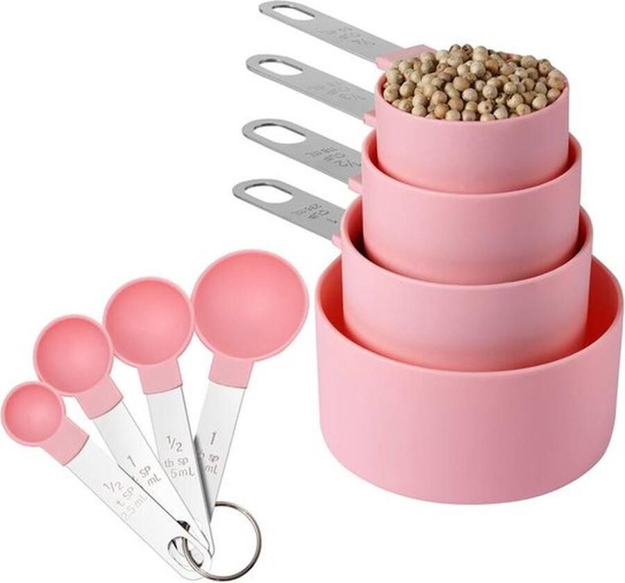 SwissBex Roze Praktische Maatlepel Set 8-Delig voor Precies Wegen en Meten