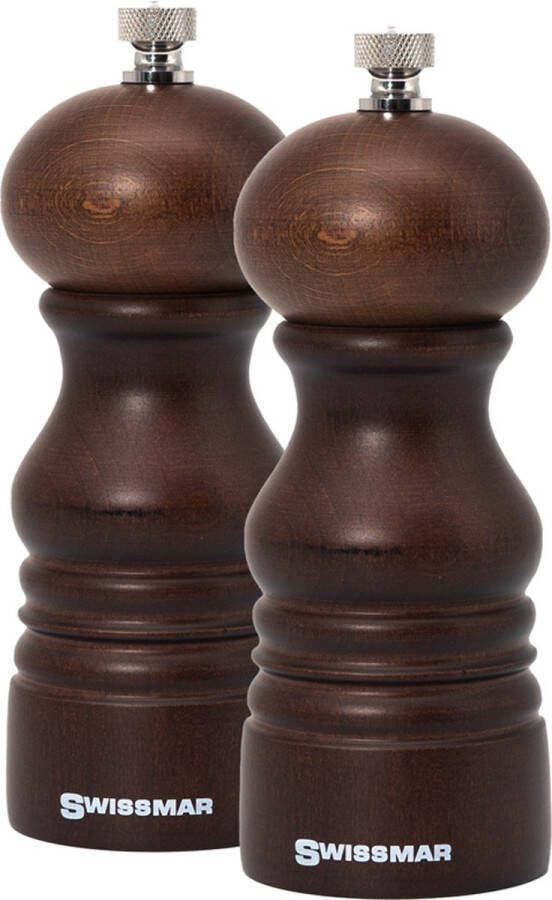 Swissmar Castell peper en zoutmolen set 14cm Beukenhout 2 Stuks Instelbare maalgraad Luxe kwaliteit Hervulbaar Peper molen Houtmolen Zout molen Huis Cadeautje Keuken accesoires