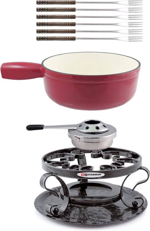 Swissmar Fondueset Lugano Rood Gietijzer 9-delig
