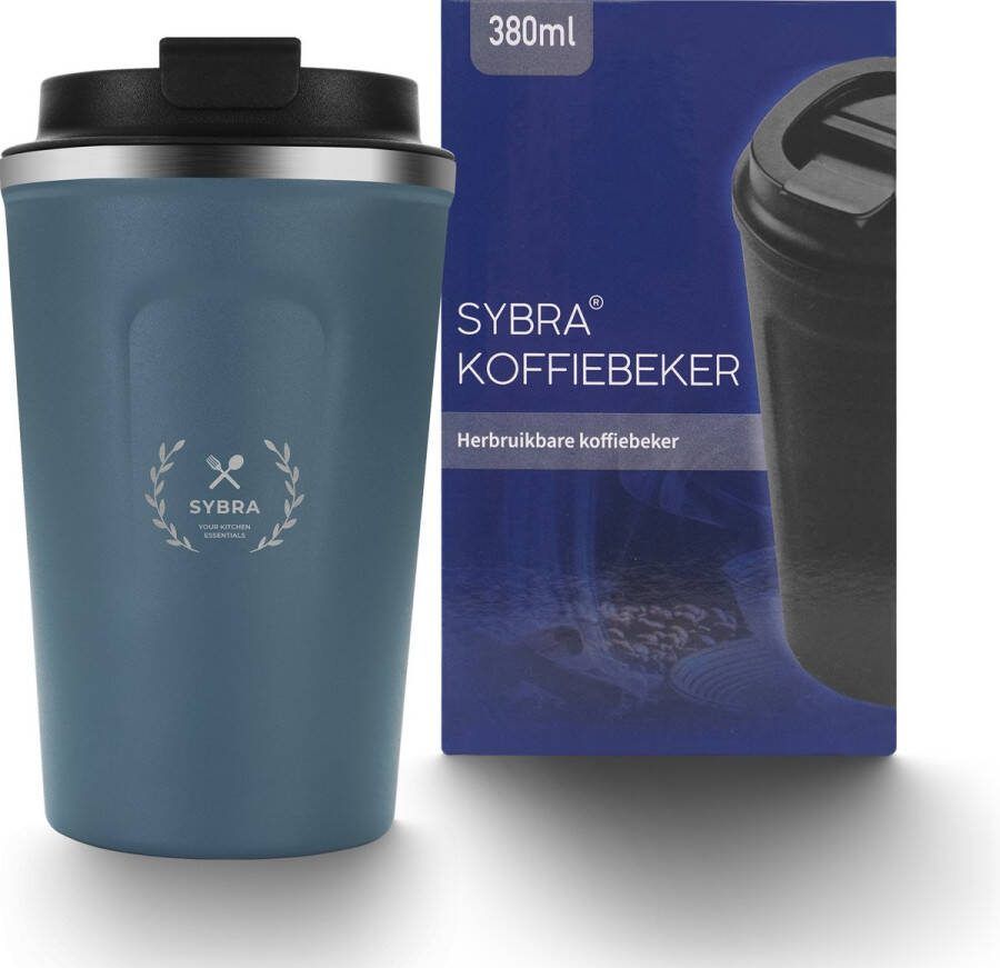 Sybra Koffiebeker donkerblauw 380ml coffee mug koffiebekers to go thermosbeker
