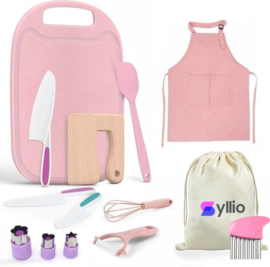 Syllio Kindermessen Set 14 Delig BPA Vrij Keukenset Kind Veiligheidsmes Uitsteekvormpjes Kinderbestek Kinderservies
