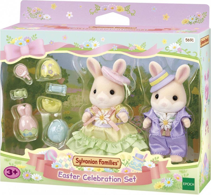 Sylvanian Families 5691 Vrolijk pasen set- 2 fluweelzachte speelfiguren- konijnen- 3eitjes- snoepjes