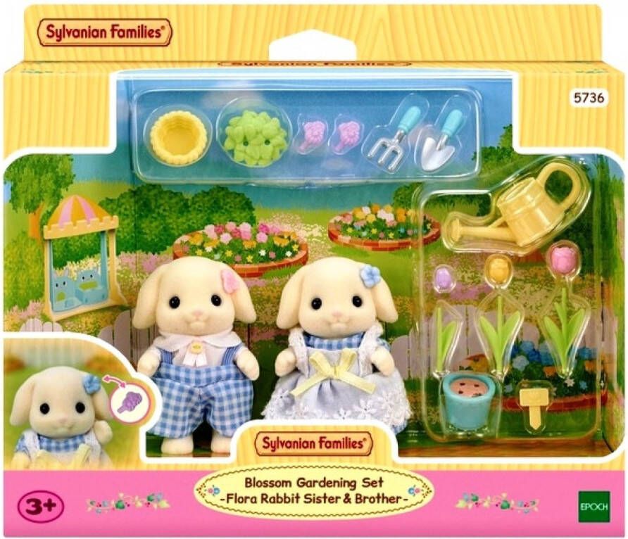 Sylvanian Families 5736 Tuinierenset Bloemen Hangoorkonijn Broer& Zus- 2 fluweelzachte speelfiguren