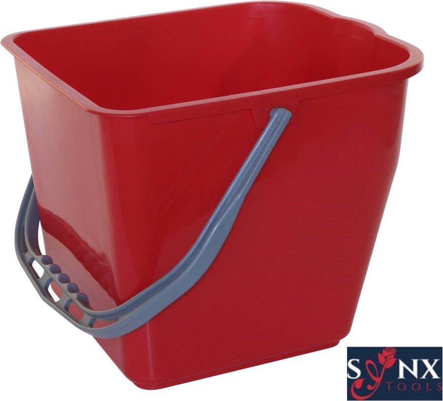 Synx Tools Emmer Rood Mopwagen Schoonmaak Schoonmaakartikelen Rolemmers 15 liter