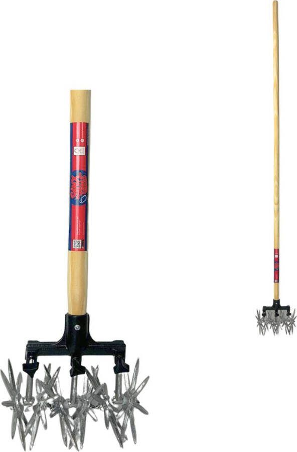 Synx Tools Rolcultivator 21 cm Cultivator Bodembewerkers gazonmest gazonbeluchter hark harken met steel 150cm