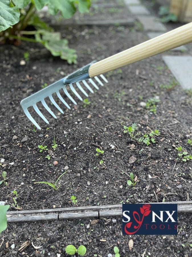 Synx Tools Tuinhark 12 Tanden verzinkt Hark Harken Bladharken Bodembewerkers Onkruidverwijderaar Tuinartikelen Compleet Incl. 160cm steel