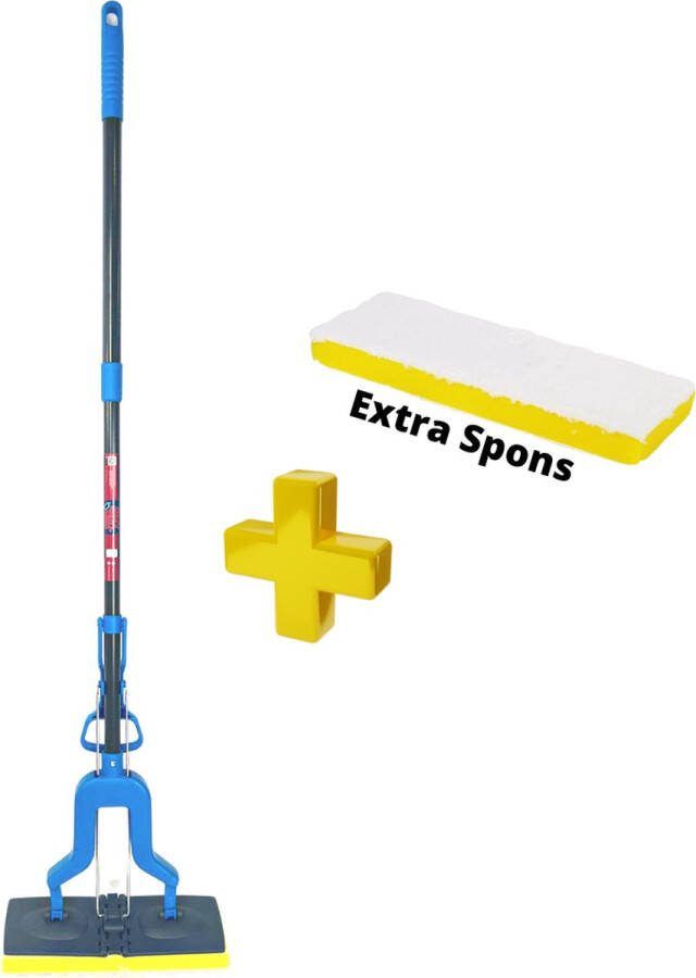 Synx Tools Vloermopset met extra spons vloermop met steel vloermoppen mop dweilsysteem dweilen dweilstok Dweilset Steel 125cm