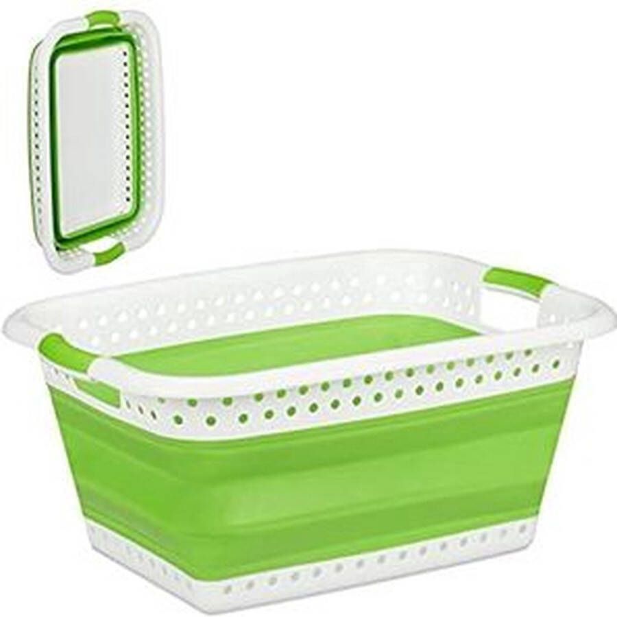 Synx Tools Wasmand Opvouwbaar Groen Siliconen Emmer met gaten Wasmand-Ruimtebesparende Wasemmer- Opbergmand -Inklapbare Teil Voor Wasgoed- Wasbox Mand Met Handvat- Speelgoedmand 39 Liter Laundry Basket