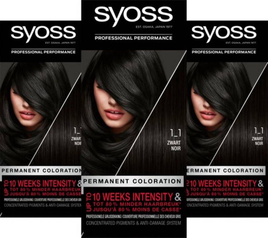 SYOSS Baseline 1-1 Black Permanente Haarverf Haarkleuring 6 stuks