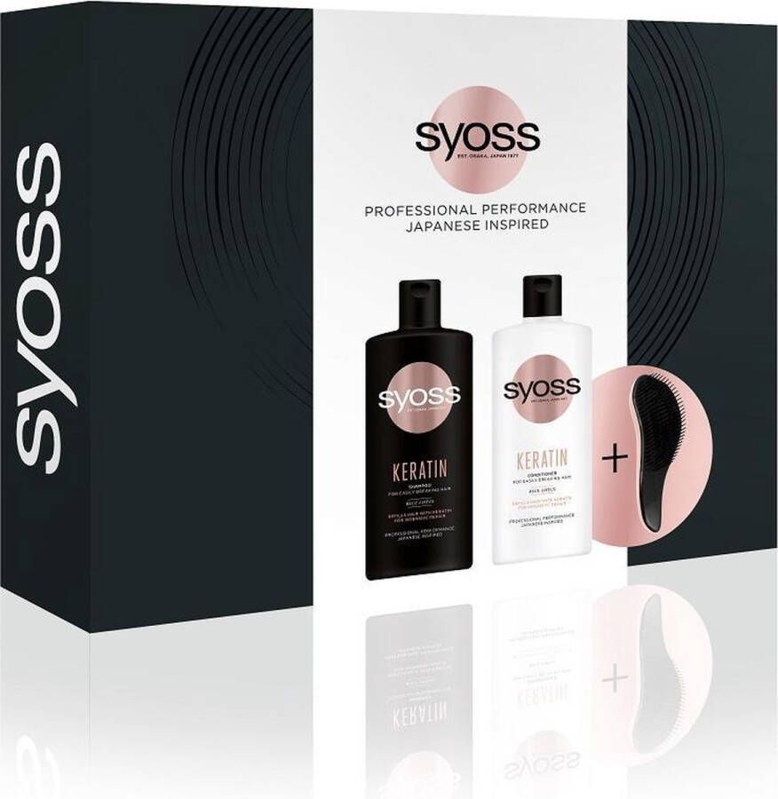SYOSS Keratine set shampoo voor zwak en breekbaar haar 440ml + conditioner voor zwak en breekbaar haar 440ml + compacte haarborstel