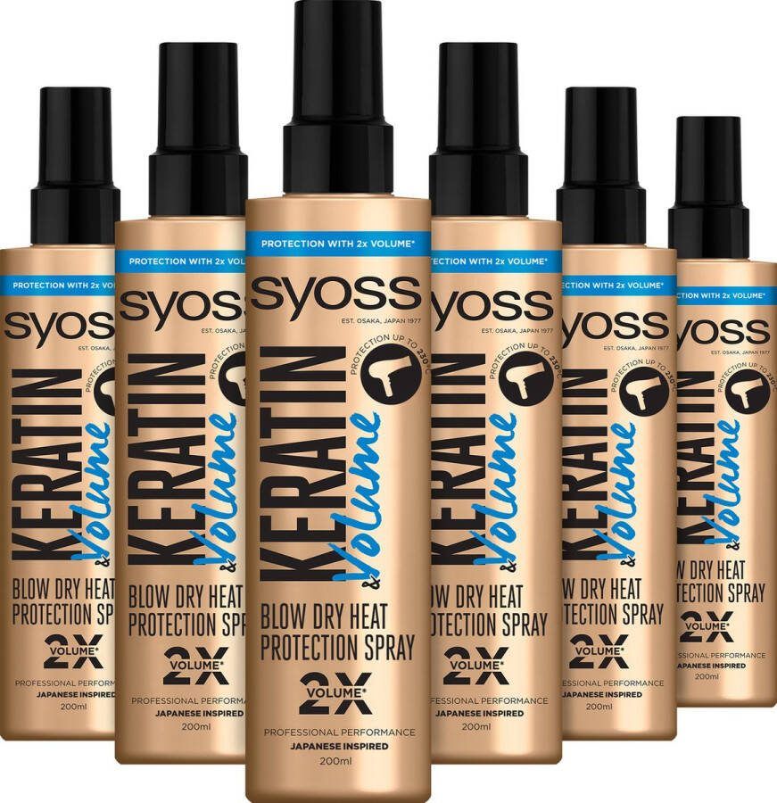 SYOSS Keratine Volume Heatprotection Spray Haarstyling Voordeelverpakking 6 Stuks